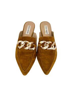 Steve Madden Finn Cognac Suede Chain Detail Pointed Toe Mules Size 8.5